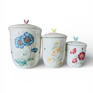 LENOX Butterfly Meadow 3 -Pack Multisize Porcelain BPA-Free Reusable Canister’s